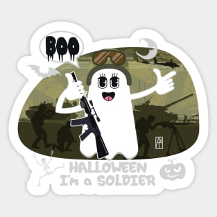 BOO Lady Soldier dressed as a GHOST - cute Halloween Sticker